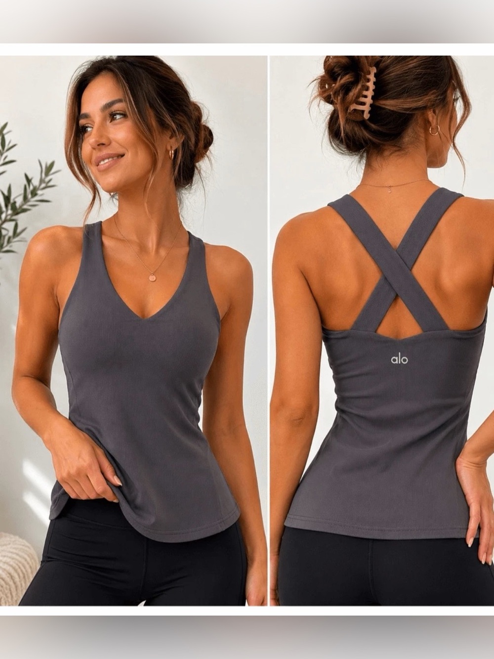 ALO Yoga Charcoal Cross-Back V-Neck Tank